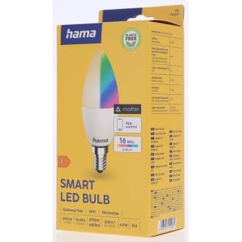Resigilat|Hama bec inteligent E14, 4,9W, RGB si alb, forma lumanare, dimmabil, WiFi, compatibil Matter, Alexa, Google Assistant si Apple Home