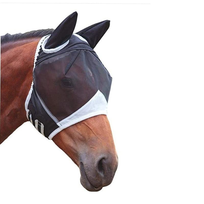 Resigilat|HH-uytnglo Masca pentru Cai cu Urechi, Protectie UV, Plasa Respirabila, Inchidere Velcro, Protectie Impotriva Insectelor, Negru L