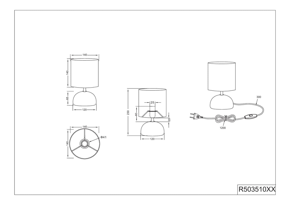 Resigilat|Reality Leuchten Luci R50351035 lampa de masa, baza ceramica aspect lemn, abajur textil bej, 1x E14