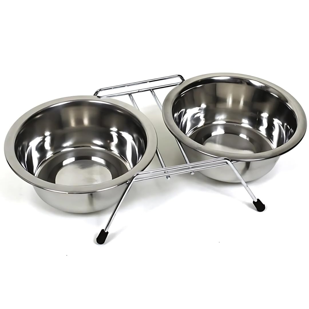 Resigilat|PARENCE set 2 boluri mici din inox pentru animale, suport antiderapant cu picioruse din cauciuc, pentru caini si pisici, 11 cm