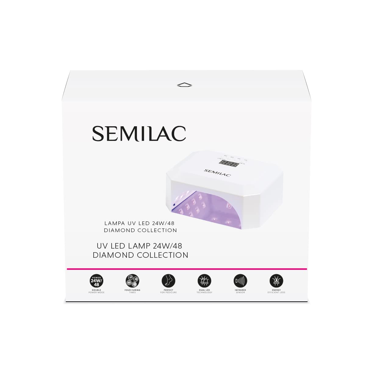 Resigilat|Semilac UV LED lampa pentru unghii 24W/48W Diamond, cu senzor, display si 4 temporizatoare