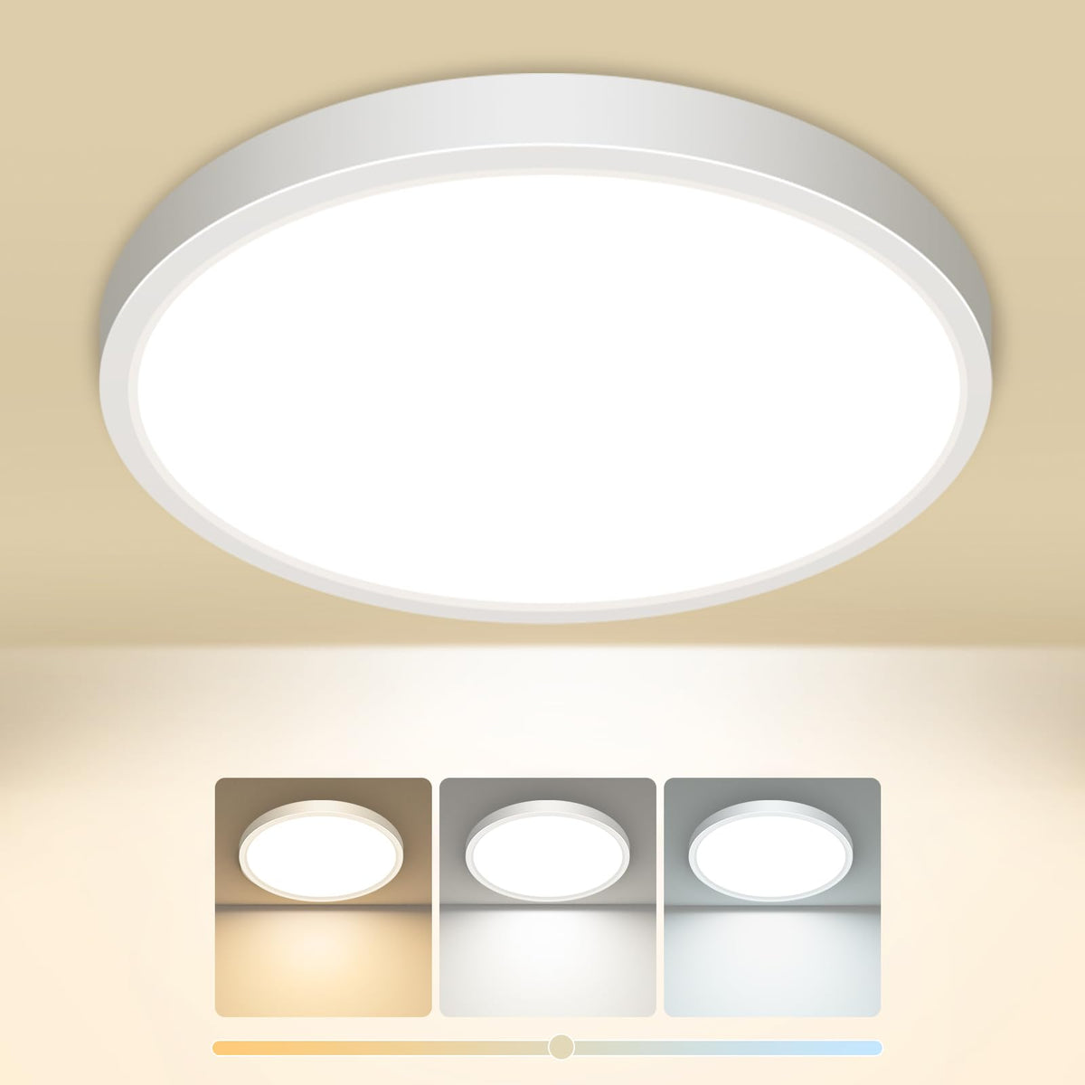 Resigilat|Slochi lampa LED de tavan, 12W, 1600lm, 3000K/4000K/6500K, IP44 impermeabila, alba, Ø16 cm, pentru interior