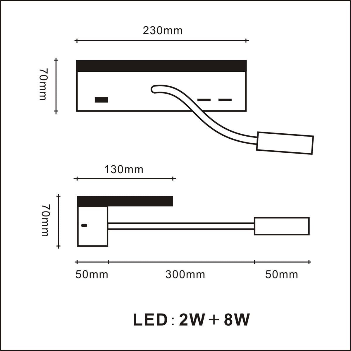 Resigilat|Lampa de perete pentru dormitor, lemn/negru, LED 3W, 3000K, cu USB si Type-C, intrerupator si brat flexibil, pentru citit
