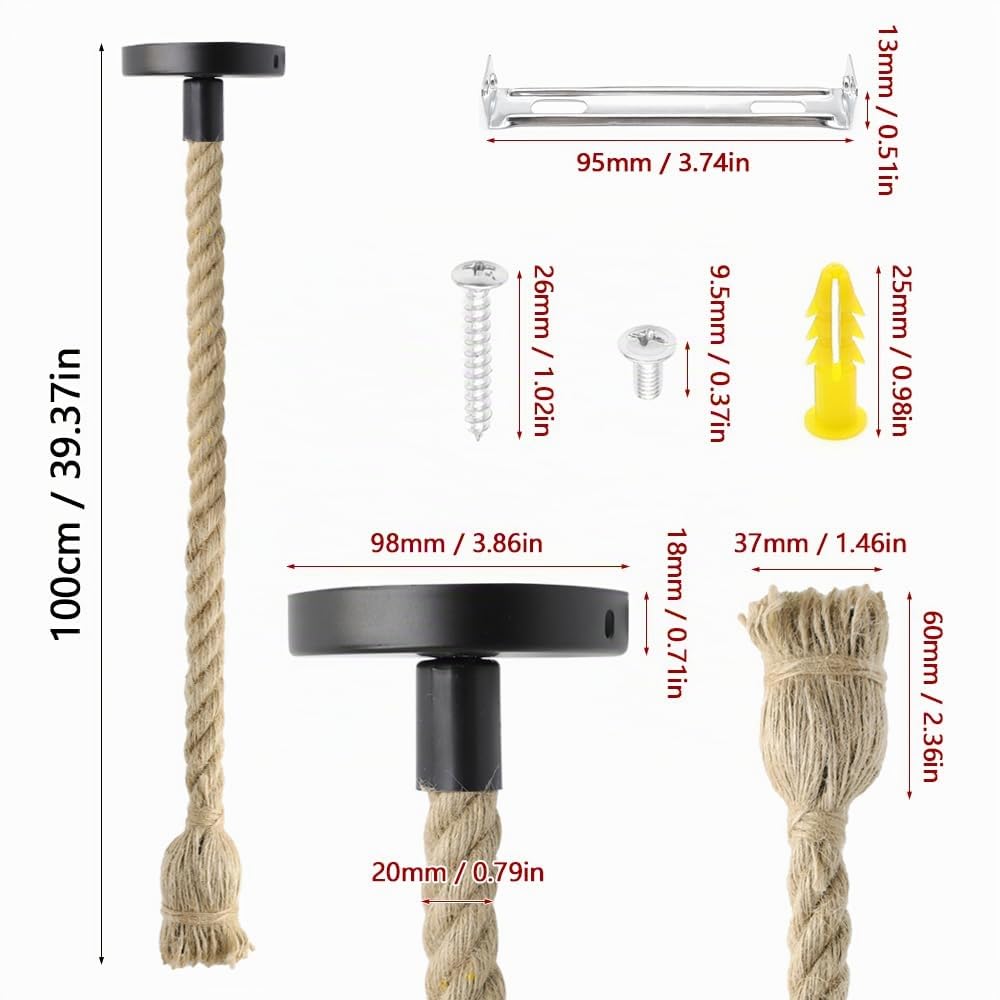 Resigilat|GOIYZTTR dulie E27 vintage cu franghie de canepa, cablu 100 cm, pendul retro DIY industrial, pentru bucatarie, cafenea, bar, fara bec