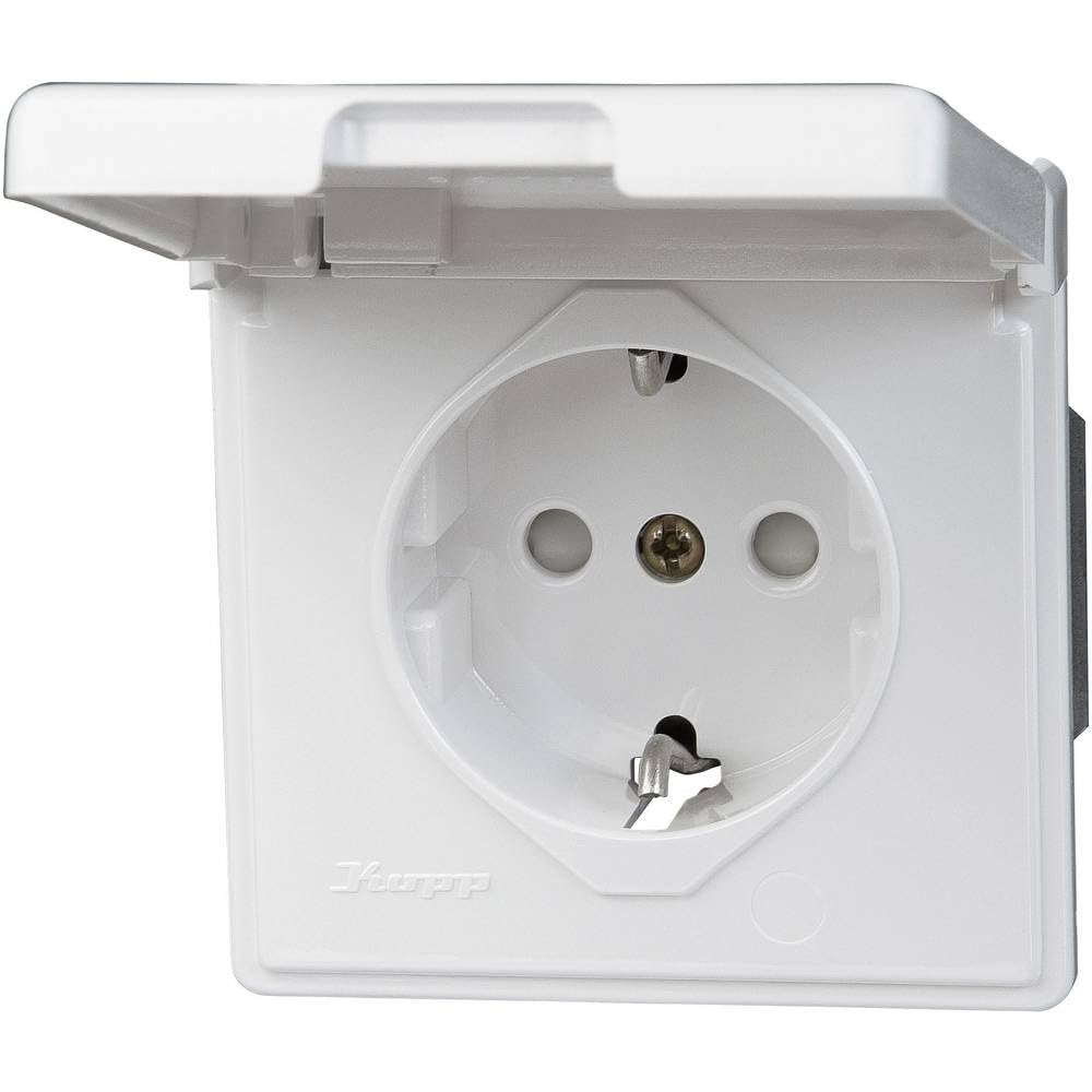 |Resigilat|Kopp Standard Flush-Mount Wet-Area Outlet with Flip Cover, UP FR, IP44, Arctic White, 119102080