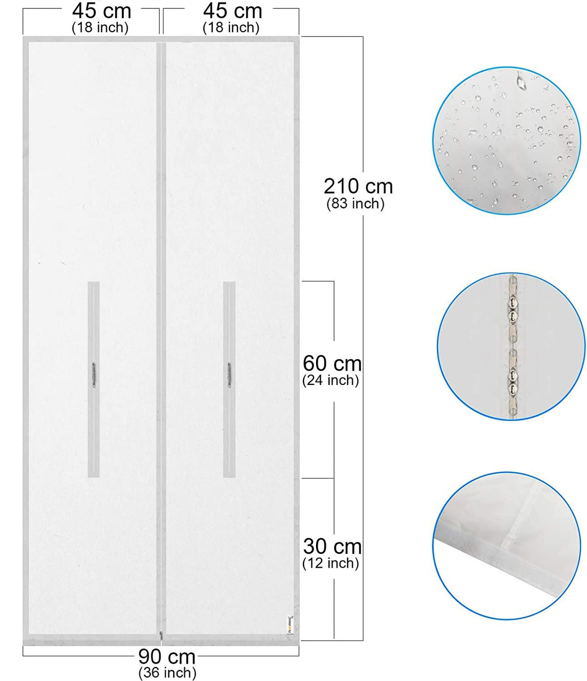 Resigilat|HOOMEE etansare usa pentru aer conditionat mobil si uscator cu evacuare, Hot Air Stop, cu fermoar, 90 x 210 cm