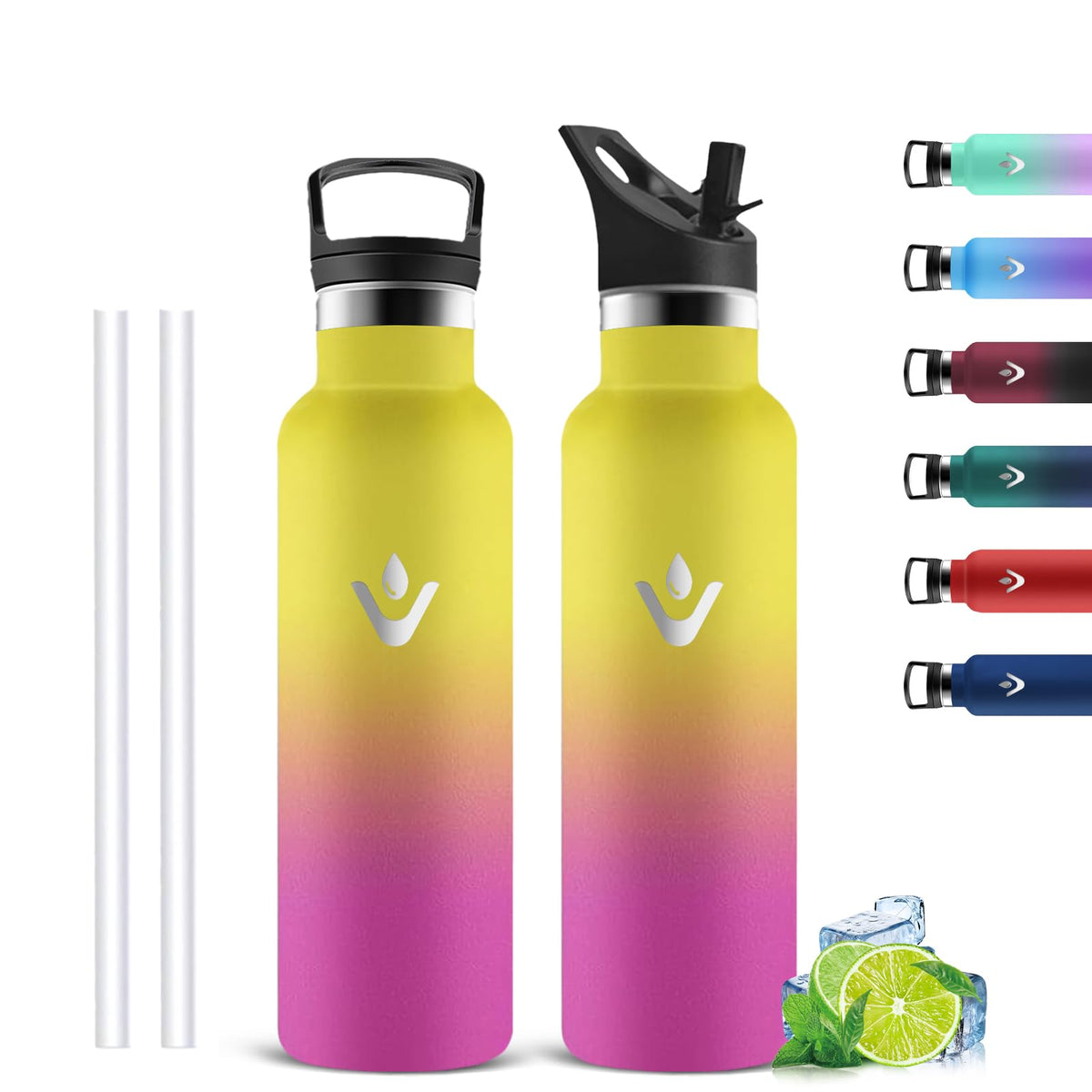 Resigilat|Sticla termos din inox 500 ml, etansa, fara BPA, pentru copii, cu pai si 2 capace, izolata, pentru fitness si drumetii