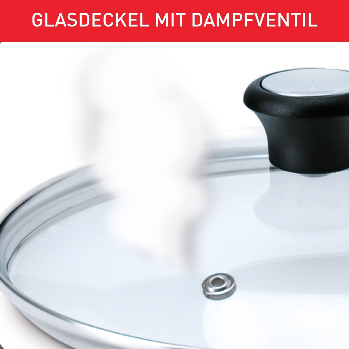 Resigilat|Capac din sticla Tefal, 30 cm, rama din inox, lavabil in masina de spalat vase, ventil de abur, maner termorezistent