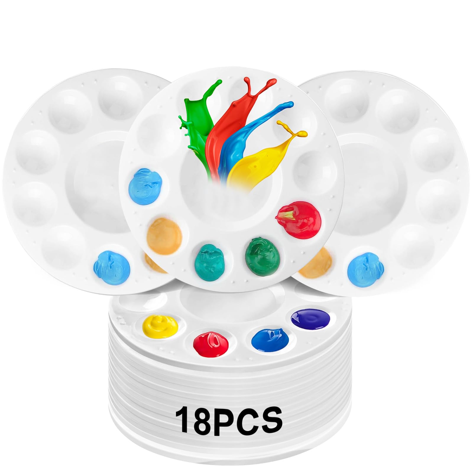 Resigilat|Set 18 Palete de Amestecare din Plastic, Rotunde 15,8 cm, cu 11 Compartimente, pentru Acuarele, Acrilice si Vopsele Ulei