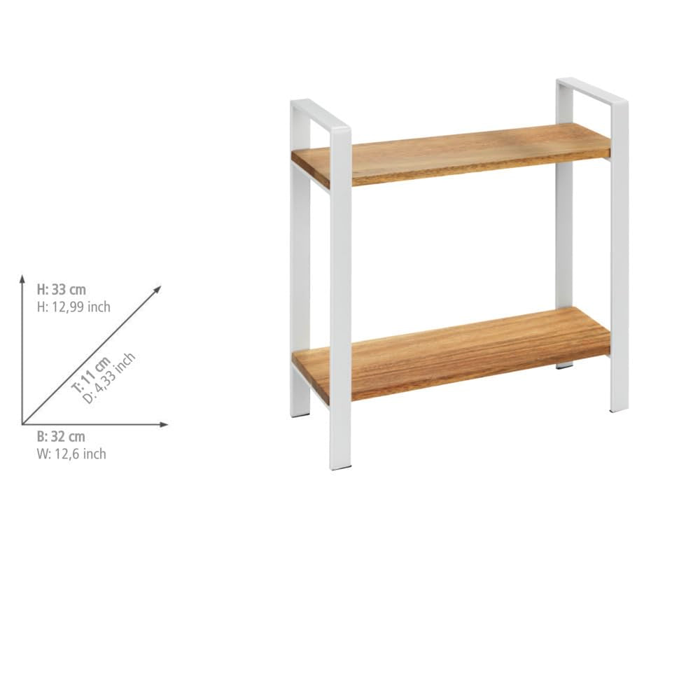 Resigilat|WENKO Louisa raft de bucatarie cu 2 niveluri, pentru blat, lemn de salcam si metal, 32 x 33 x 11 cm, alb