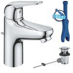|Resigilat| GROHE Swift baterie chiuvetă baie, cromată, 16 cm, cu ventil de scurgere, unealtă 3-în-1, instalare ușoară, 24316001