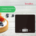 Resigilat|TERRAILLON T1040 Classic Black, cantar electronic de bucatarie, platan din sticla, 5 kg, precizie 1 g, functie TARE, negru