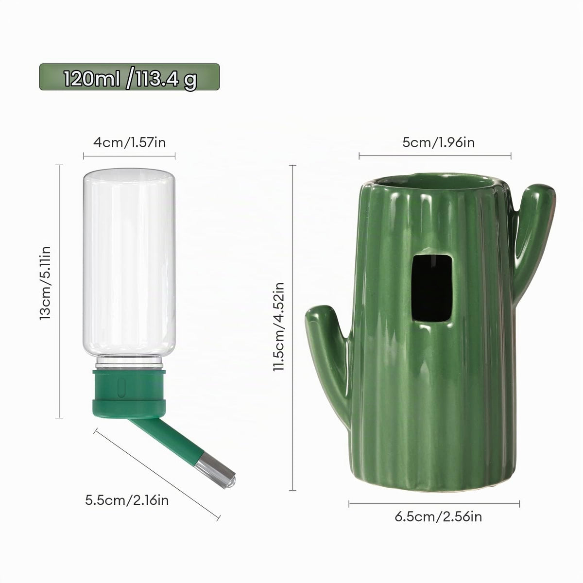 Resigilat|Bucatstate sticla de apa pentru hamsteri cu suport, 120 ml, etansa, cu duza, pentru porcusori de Guineea, iepuri, chinchilla si sobolani, verde