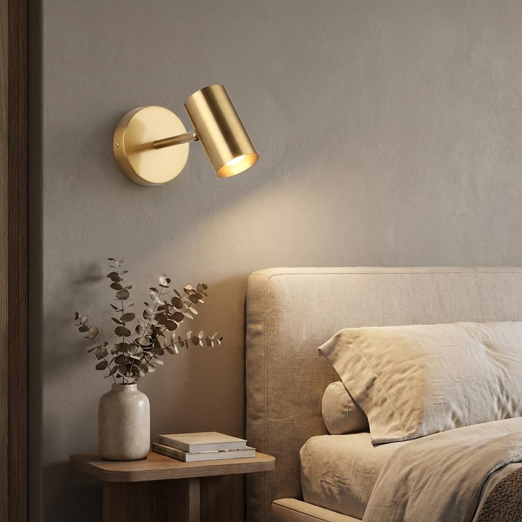 BARCELONA lampa de perete LED aurie din metal, moderna si industriala, stil vintage minimalist, orientabila, pentru baie, oglinda si tavan