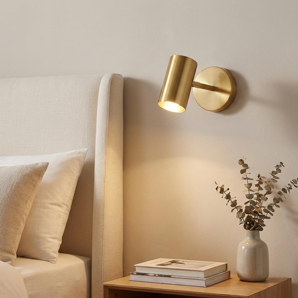 BARCELONA lampa de perete LED aurie din metal, moderna si industriala, stil vintage minimalist, orientabila, pentru baie, oglinda si tavan