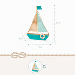 Resigilat|Decoratiune barca cu panze din lemn, 15 x 4 x 21 cm, decor maritim pentru baie si living, cu colac de salvare