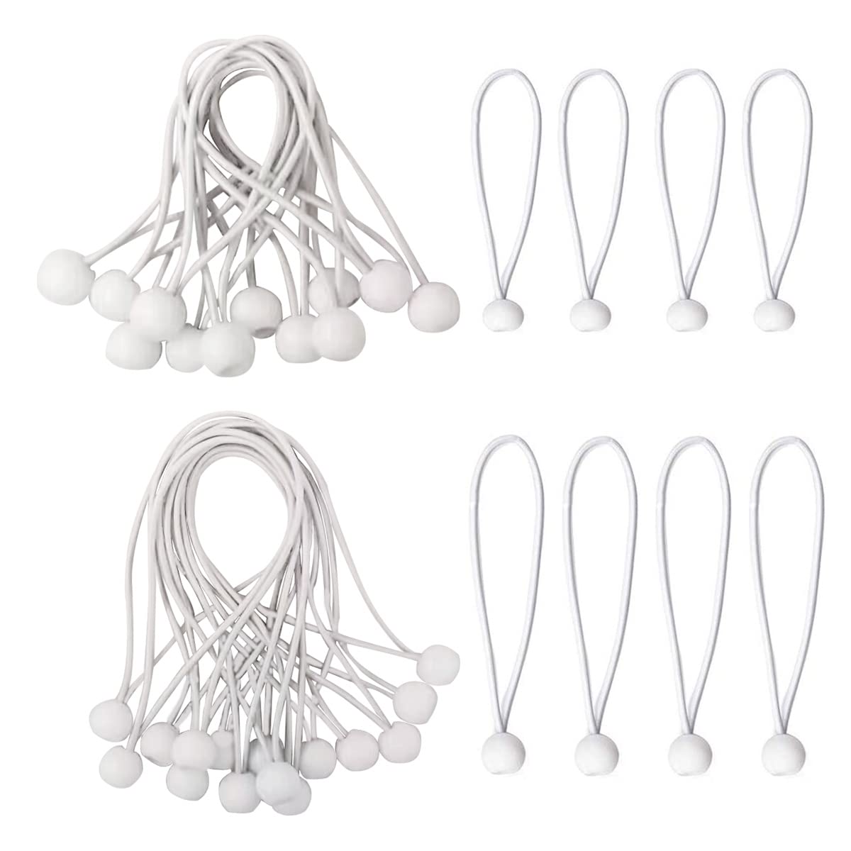 Resigilat|Set 30 corzi elastice pentru prelata si cort, cu bile, bucle elastice, tensionatoare, albe