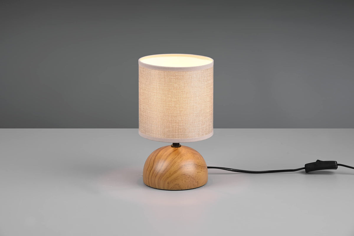 Resigilat|Reality Leuchten Luci R50351035 lampa de masa, baza ceramica aspect lemn, abajur textil bej, 1x E14