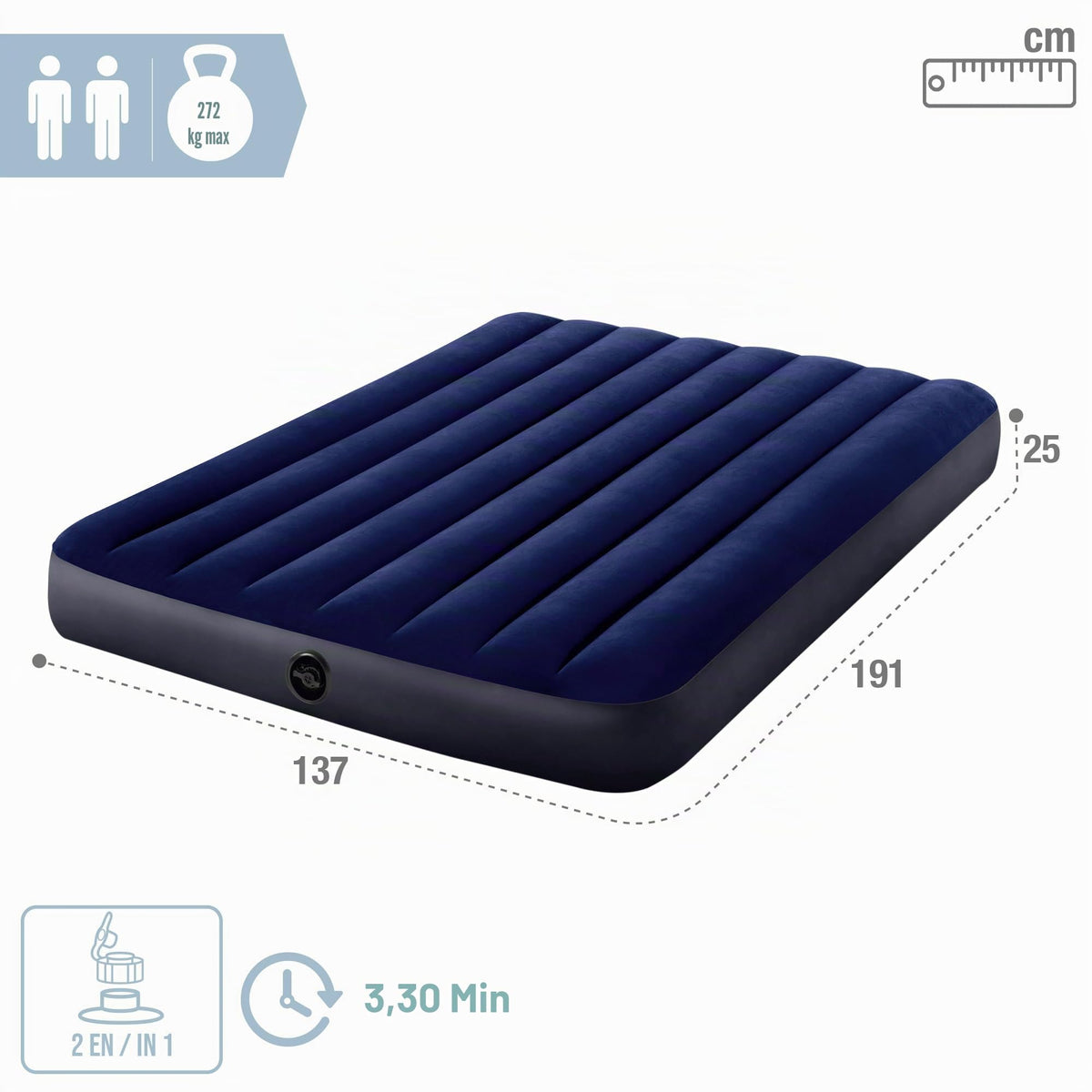 |Resigilat| INTEX Dura-Beam saltea camping 2 persoane, pat gonflabil 137 x 191 x 25 cm, max. 272 kg, tehnologie Fiber-Tech