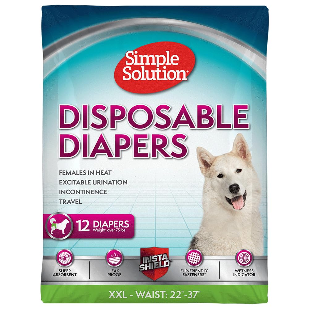Resigilat|Scutece de unica folosinta Simple Solution True Fit pentru catei femele, super absorbante, indicator de umezeala, XXL, 12 bucati