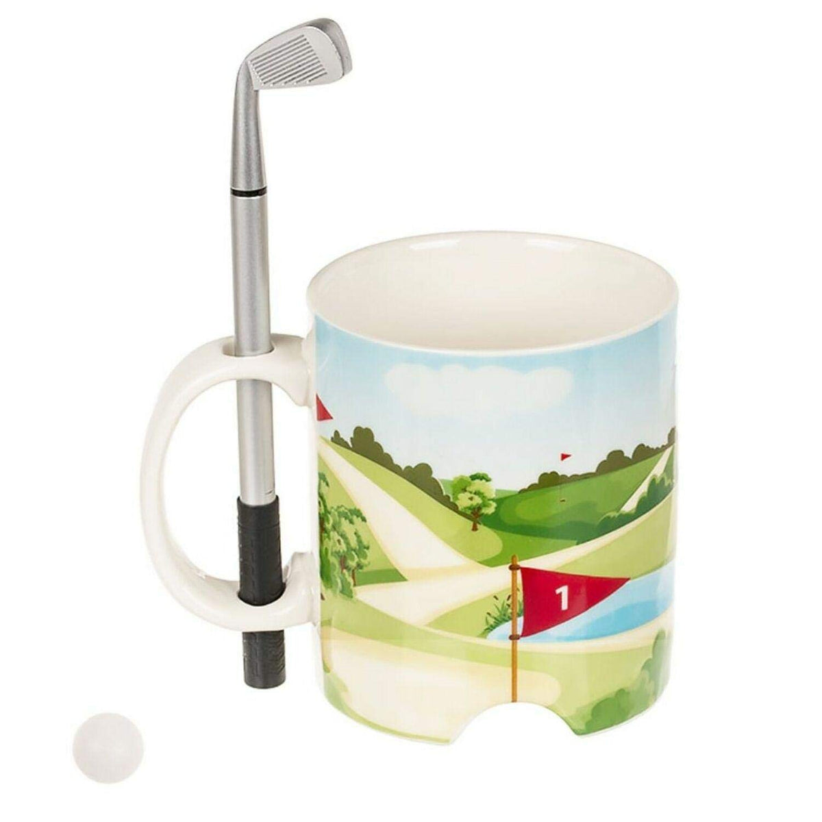 Resigilat|Out of the Blue cana din ceramica Golfplatz cu pix in forma de crosa de golf si minge de golf
