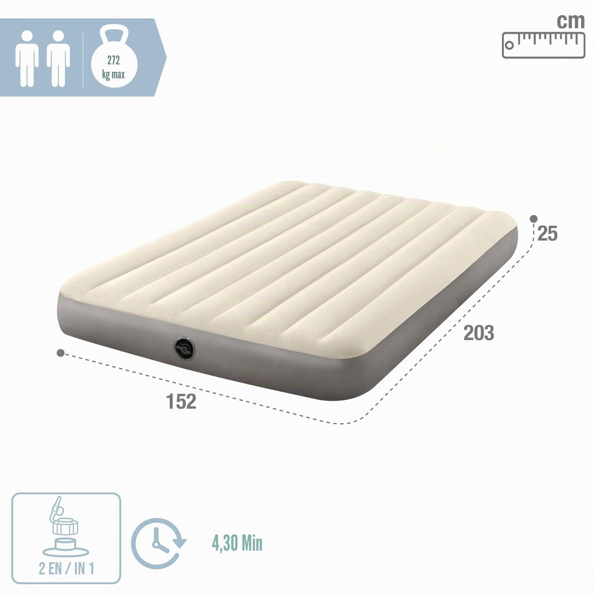 |Resigilat| INTEX Single High saltea gonflabilă 2 persoane, 152 x 203 x 25 cm, max. 272 kg, pat oaspeți/camping, tehnologie Fiber-Tech