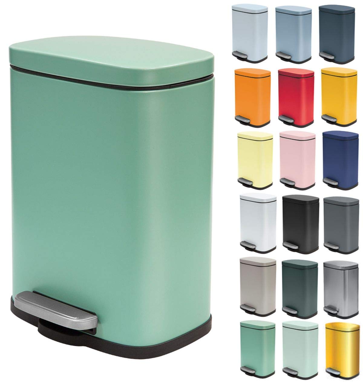 Resigilat|Spirella AKIRA cos de gunoi pentru baie, din inox, inchidere silentioasa, verde mat, 5 L