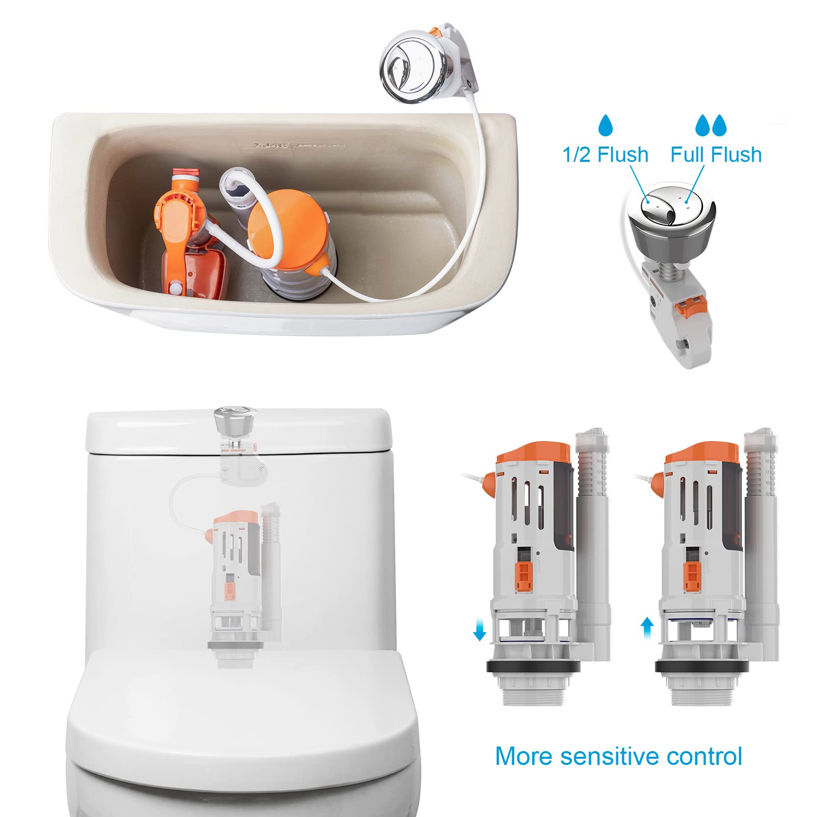 Ibergrif M20522 Toilet Dual Flush Valve with Button, Suitable for 2 Inch (Φ59-61MM) Toilet Flush System Replacement Adjustable, White