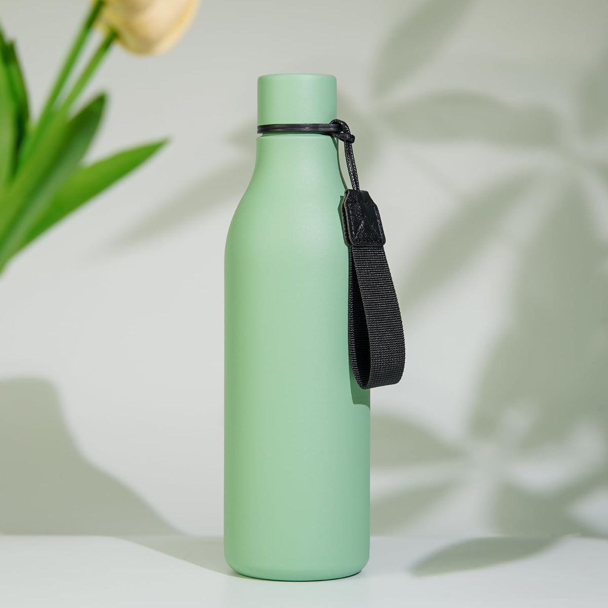 Resigilat|BJPKPK sticla termoizolanta din inox, 750 ml, cu curea de transport, fara BPA, etansa, reutilizabila, verde macaron