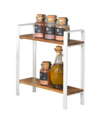Resigilat|WENKO Louisa raft de bucatarie cu 2 niveluri, pentru blat, lemn de salcam si metal, 32 x 33 x 11 cm, alb