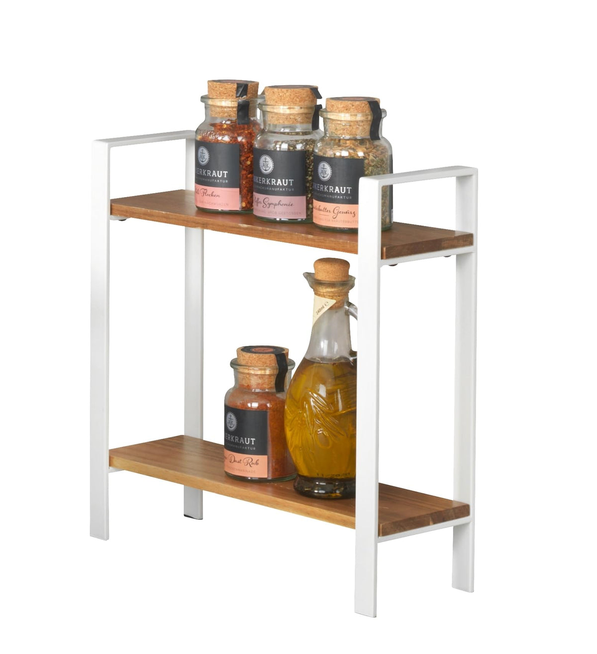 Resigilat|WENKO Louisa raft de bucatarie cu 2 niveluri, pentru blat, lemn de salcam si metal, 32 x 33 x 11 cm, alb