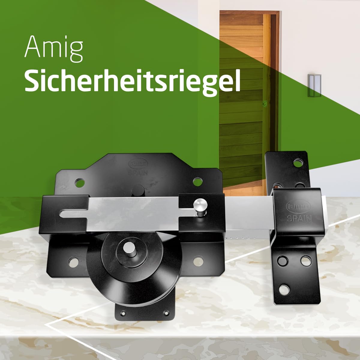 Amig – Sicherheitsriegel mit Rundzylinder – hohe Auszugsfestigkeit – inklusive 5 Schlüssel – 88 x 153 mm – Aufputzschloss – Stahl – 50-mm-Zylinder – Schwarz