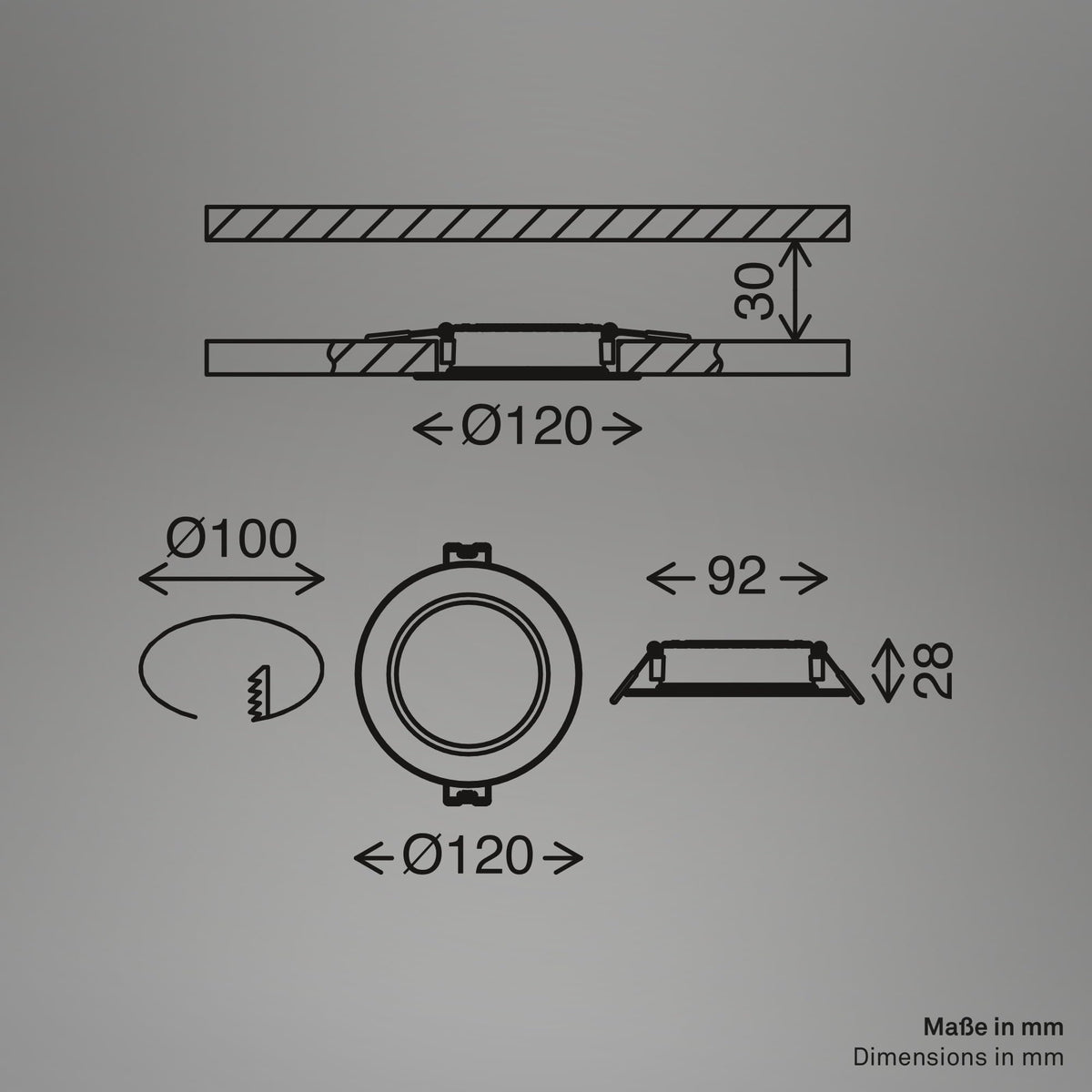 Resigilat|BRILONER set 3 spoturi LED incastrabile 230V, 6W, 660 lm fiecare, lumina alb neutru, Ø30 mm, 120 x 28 mm, albe