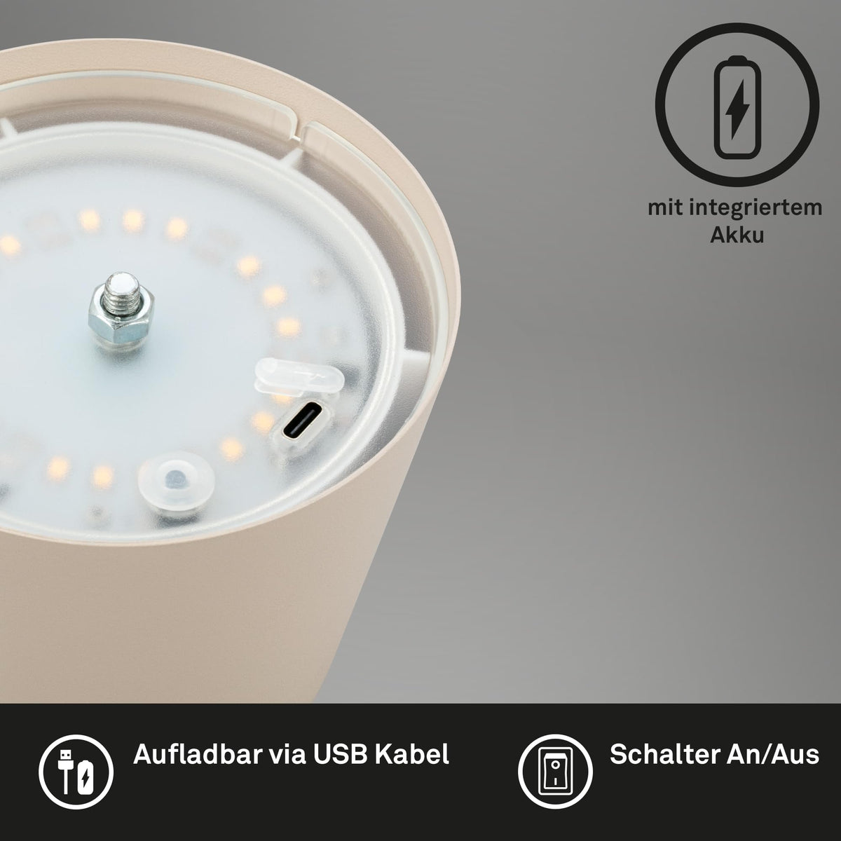 Resigilat|BRILONER lampa de masa LED fara fir cu Touch, dimmabila, inaltime reglabila, reincarcabila, pentru noptiera, camping si exterior, bej