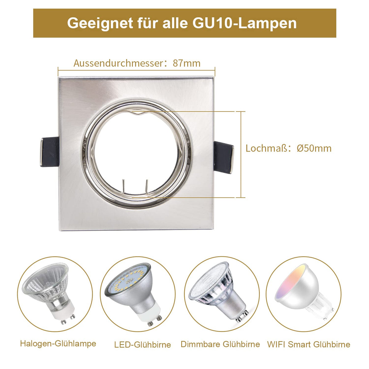 Resigilat|Wondlumi set 6 rame pentru spoturi LED incastrate GU10, 68 mm, inox periat, patrate