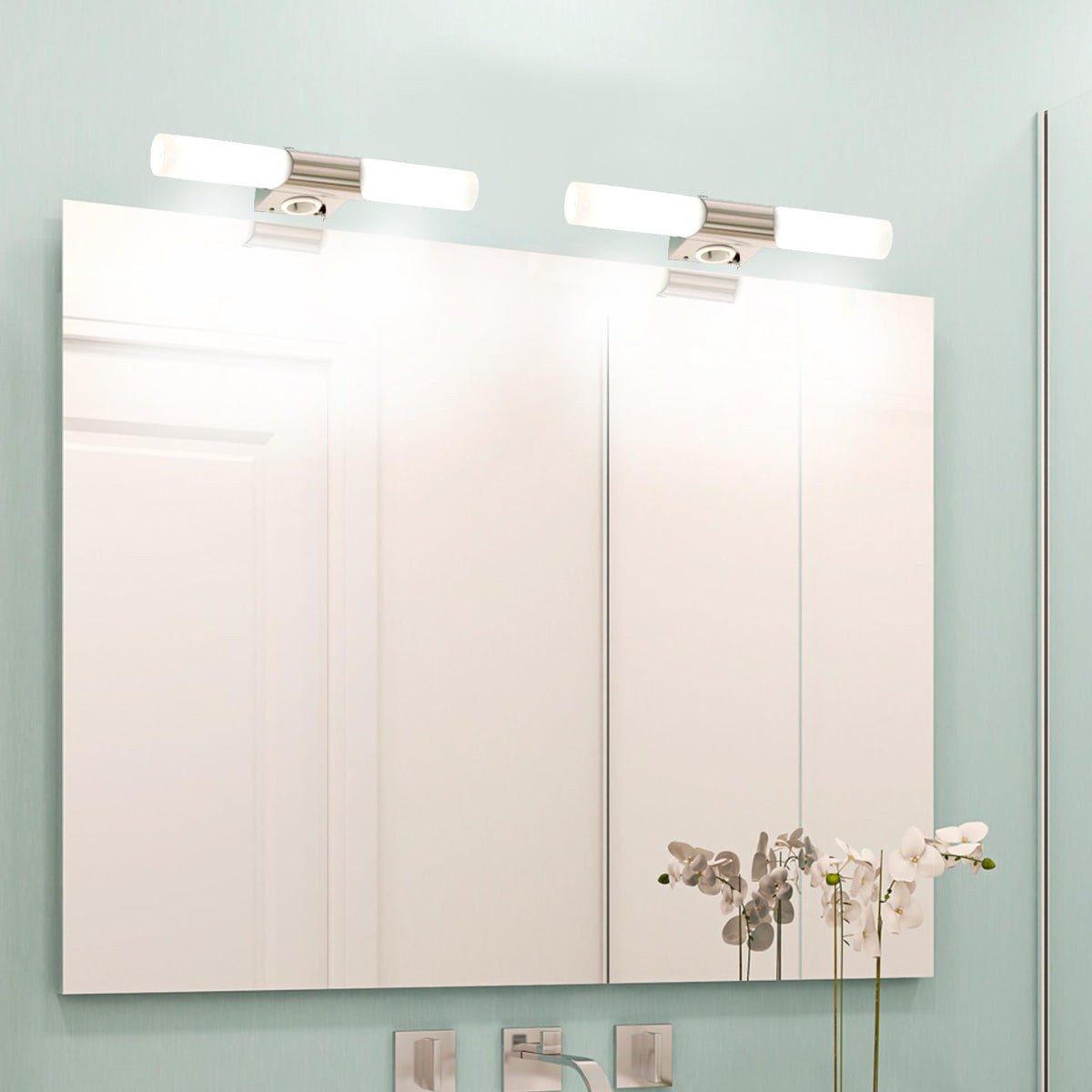 Resigilat|B.K.Licht lampa pentru oglinda baie cu priza, lumina alb cald, intrerupator, crom, 44,5 x 6 x 11 cm