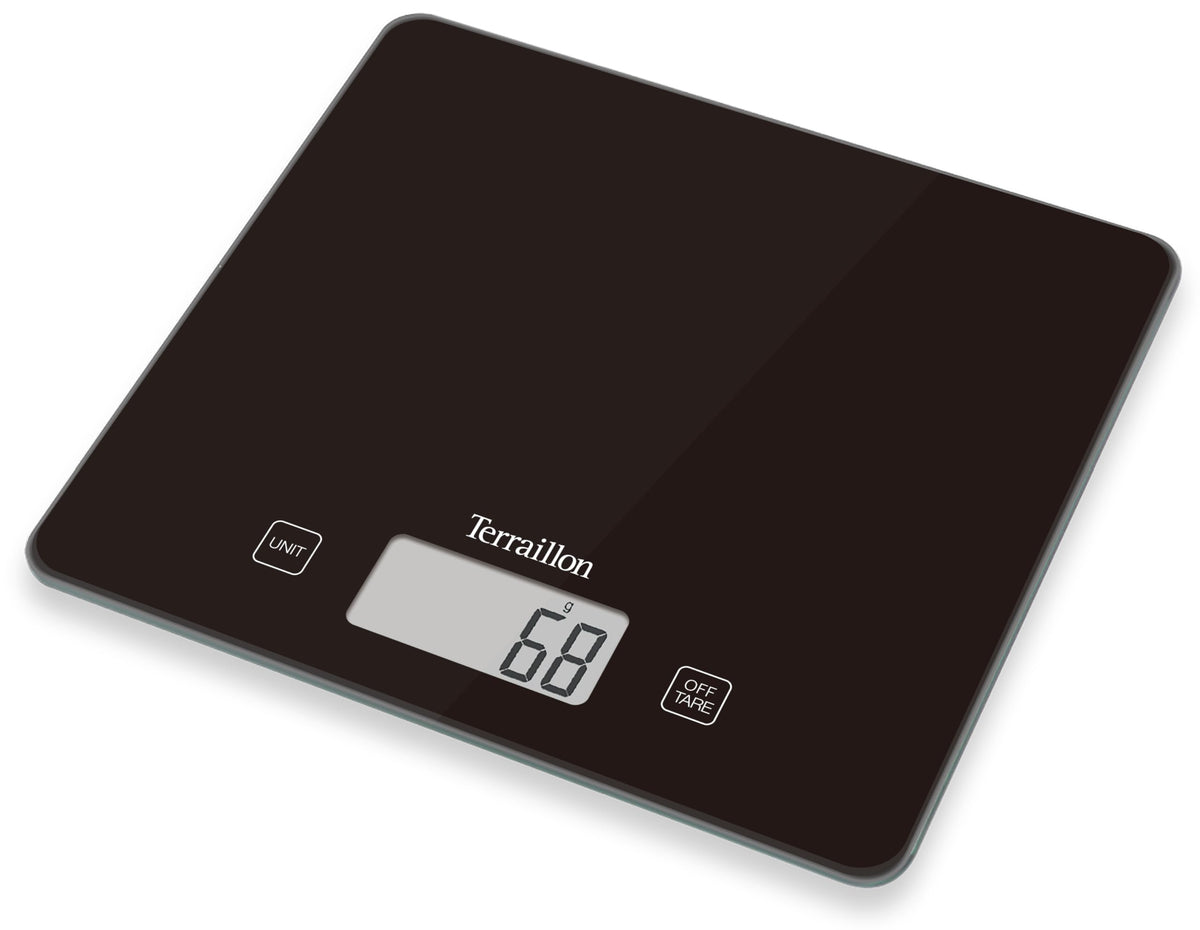 Resigilat|TERRAILLON T1040 Classic Black, cantar electronic de bucatarie, platan din sticla, 5 kg, precizie 1 g, functie TARE, negru
