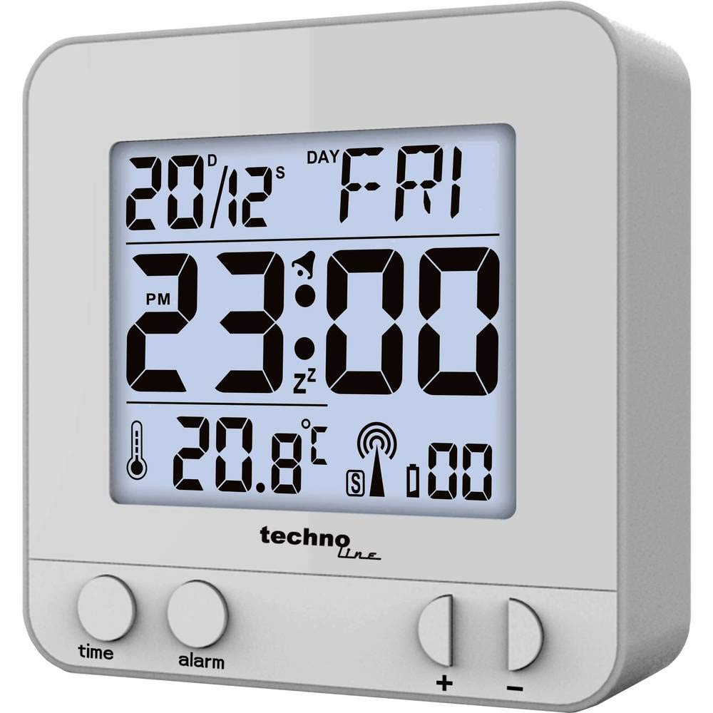 Resigilat|Technoline WT 235 ceas desteptator radio DCF77, afisaj LCD mare, temperatura interioara, data, ziua saptamanii, argintiu