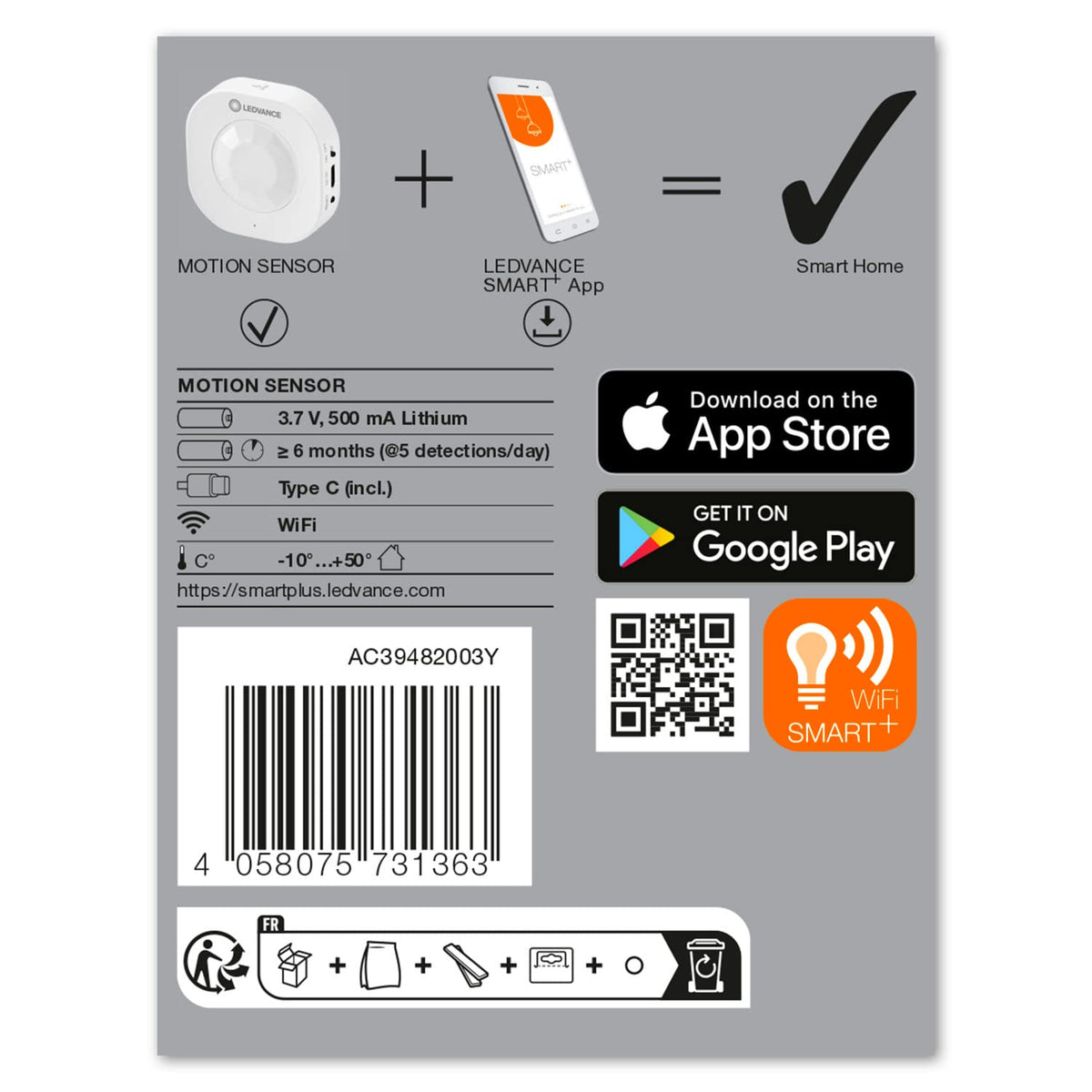 Resigilat|LEDVANCE SMART+ senzor de miscare WiFi, wireless, notificari la detectarea miscarii, activare dispozitive si scene smart, baterie inclusa