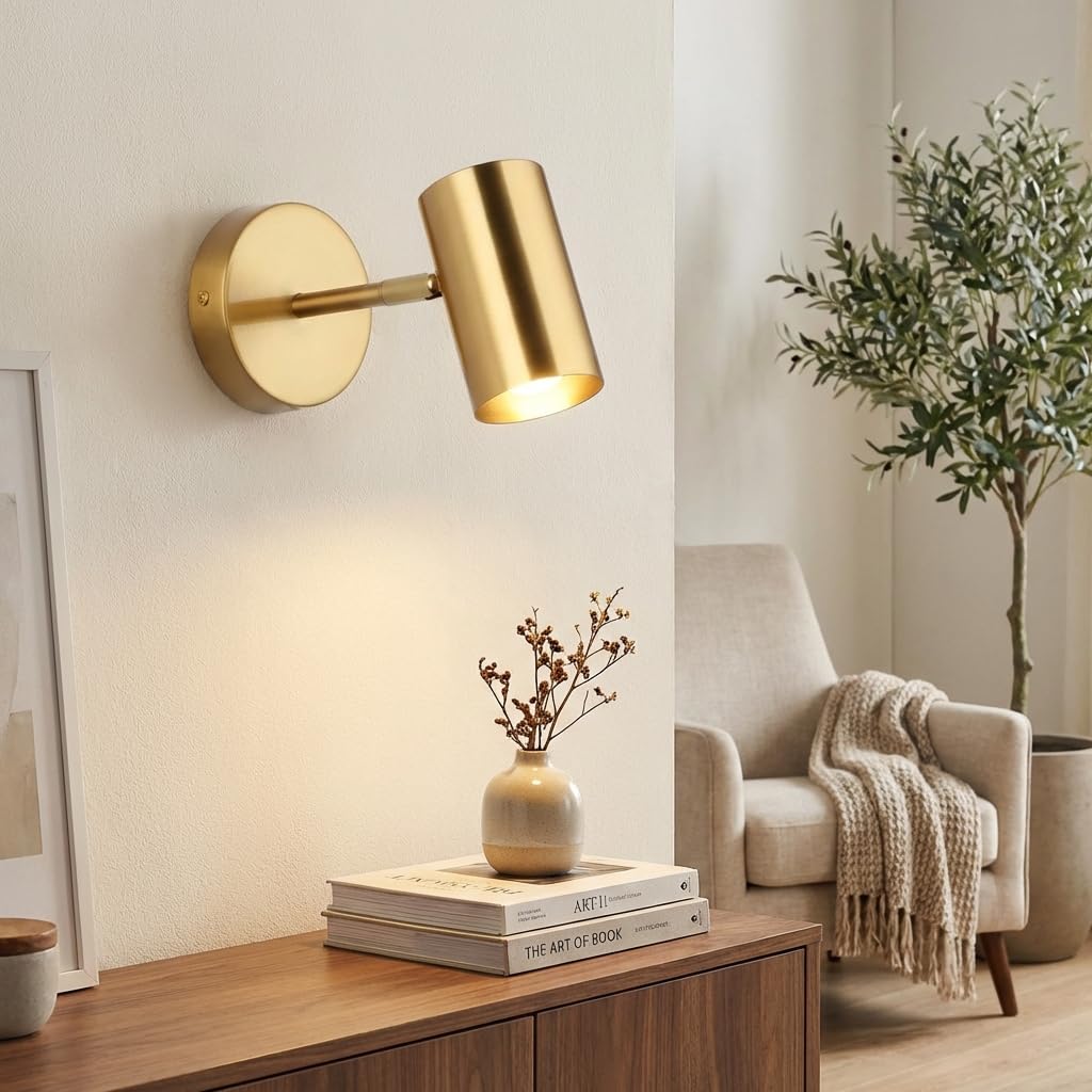 BARCELONA lampa de perete LED aurie din metal, moderna si industriala, stil vintage minimalist, orientabila, pentru baie, oglinda si tavan