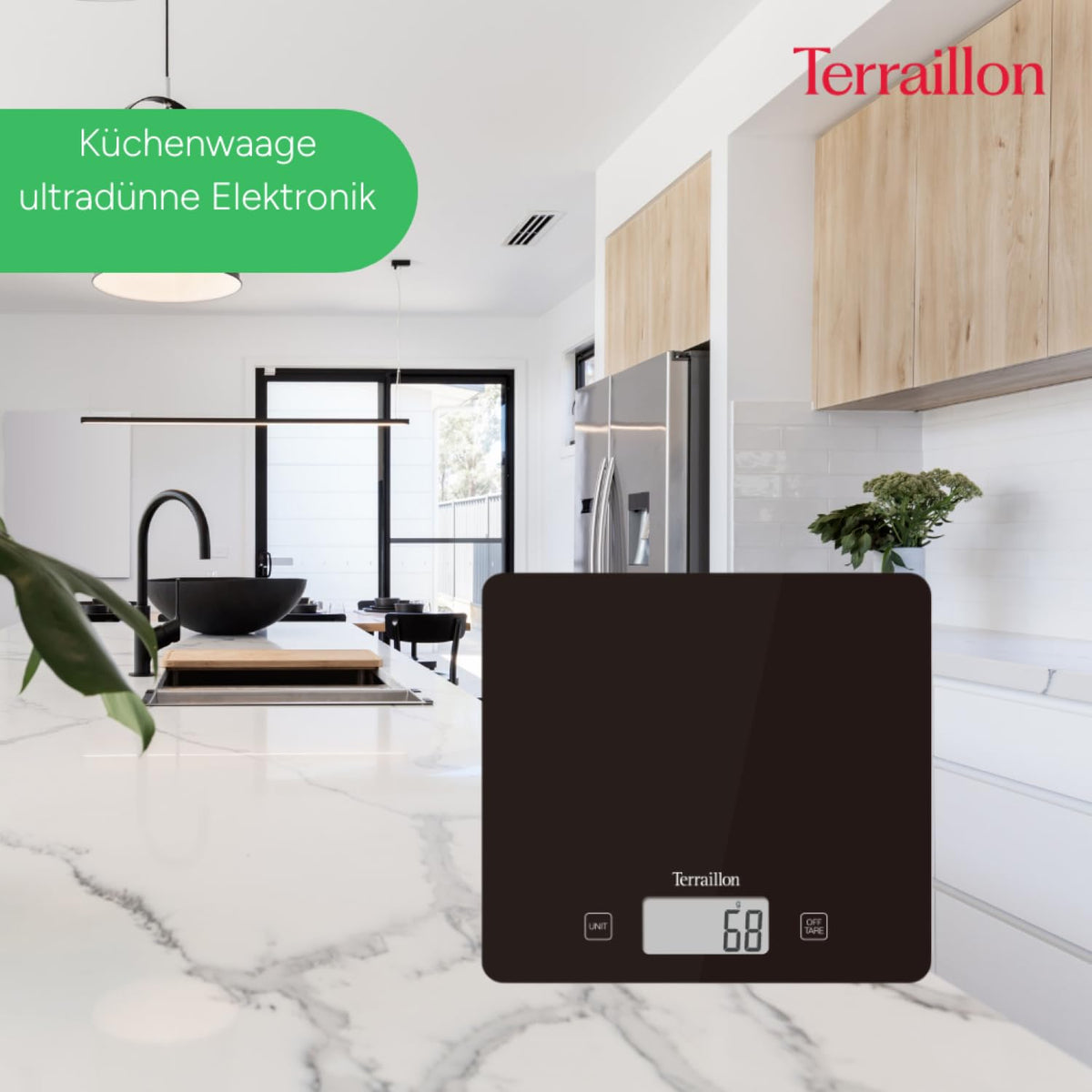Resigilat|TERRAILLON T1040 Classic Black, cantar electronic de bucatarie, platan din sticla, 5 kg, precizie 1 g, functie TARE, negru