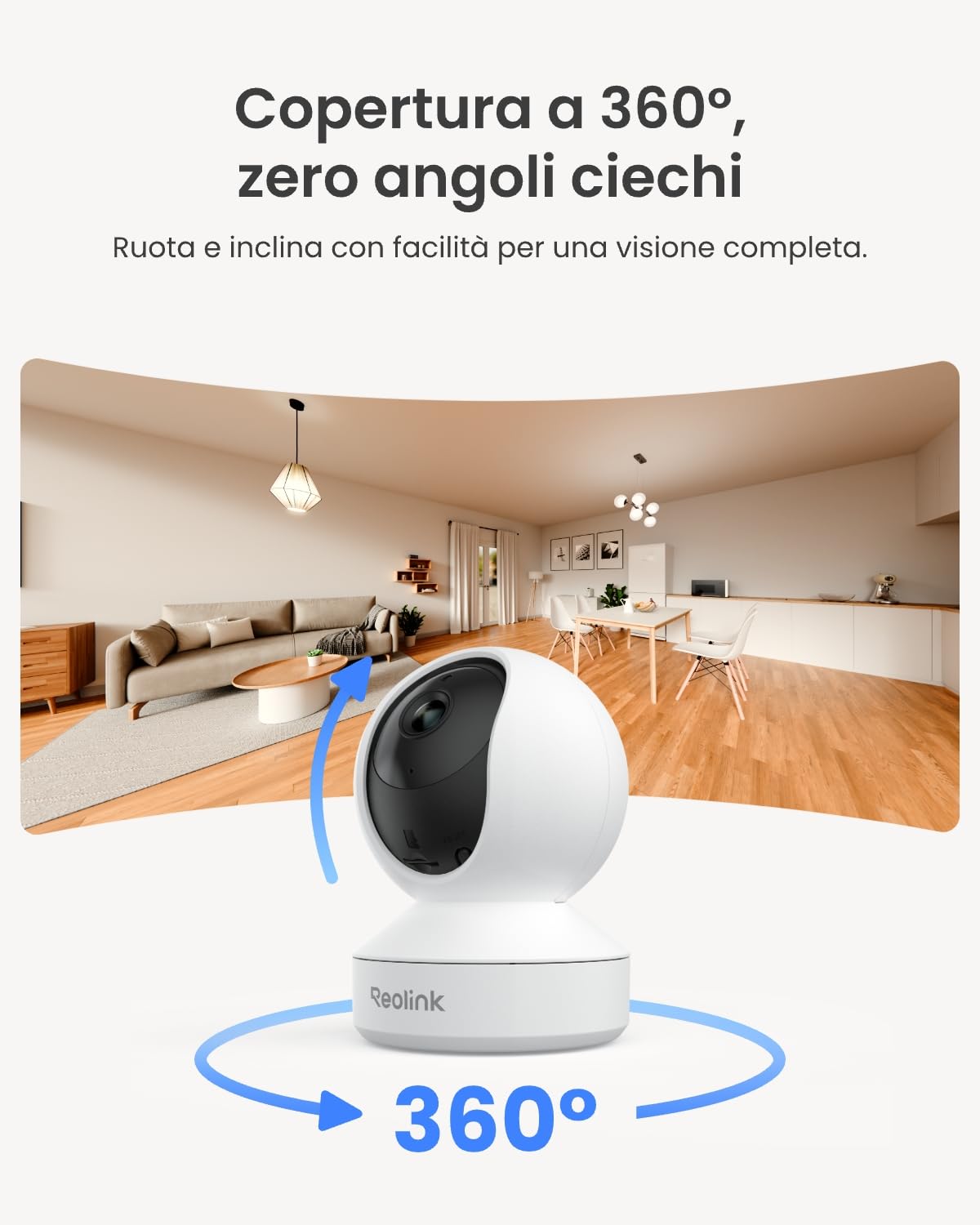 |Resigilat| Cameră video WiFi de interior Reolink de 4 MP, vedere la 360° cu urmărire automată, E1