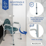 Mobiclinic®, Sedia con WC, Arroyo, Coperchio, Secchio Estraibile, Regolabile in 5 Altezze, Piedini Antiscivolo, Braccioli, Supporta Fino a 100 kg, Acciaio