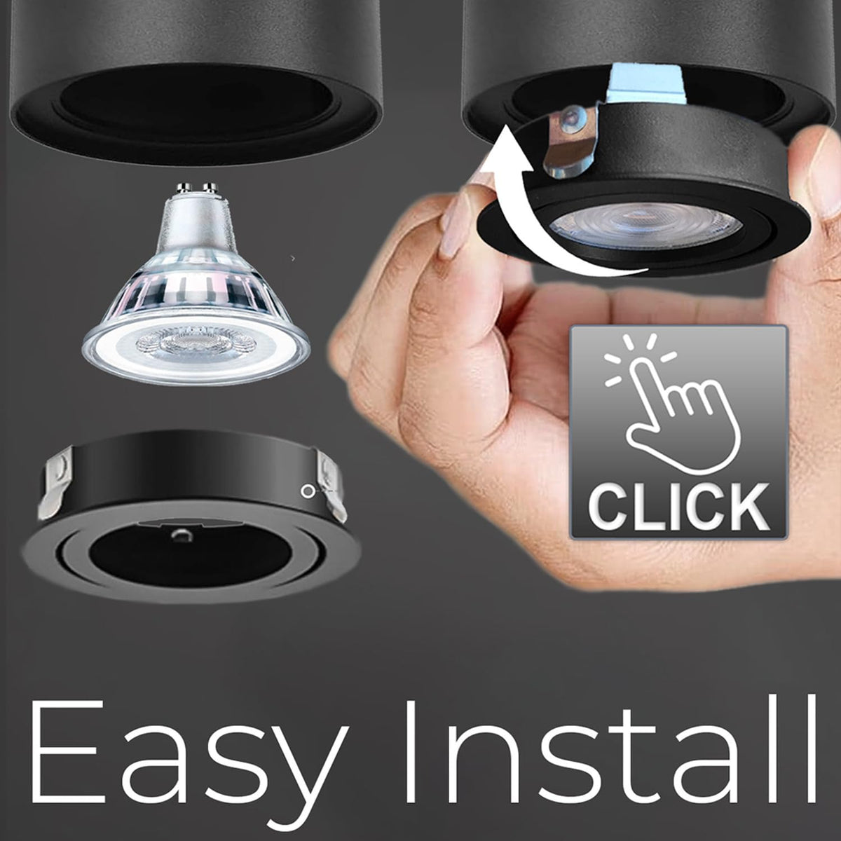 Resigilat|Maclean MCE422 B corp de iluminat pentru tavan, GU10, LED si halogen pana la 40W, aplicat, orientabil, aluminiu, negru, rotund