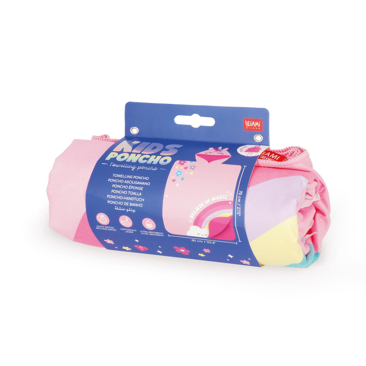 Resigilat|LEGAMI Prosop Poncho pentru Copii, Prosop de Plaja din Microfibra cu Gluga, Usor, Compact, Uscare Rapida, Marime Universala