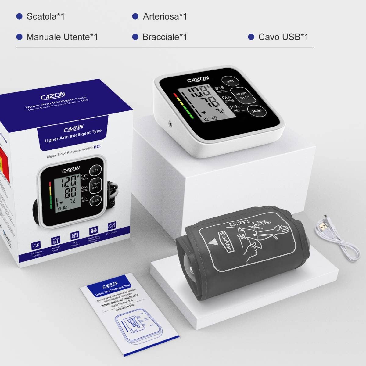 |Resigilat| CAZON Tensiometru digital automat pentru braț, destinat uzului casnic, cu funcție de măsurare a ritmului cardiac