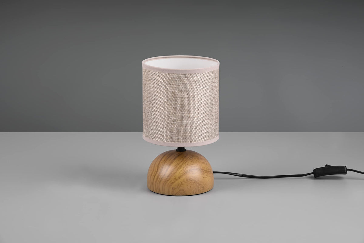 Resigilat|Reality Leuchten Luci R50351035 lampa de masa, baza ceramica aspect lemn, abajur textil bej, 1x E14