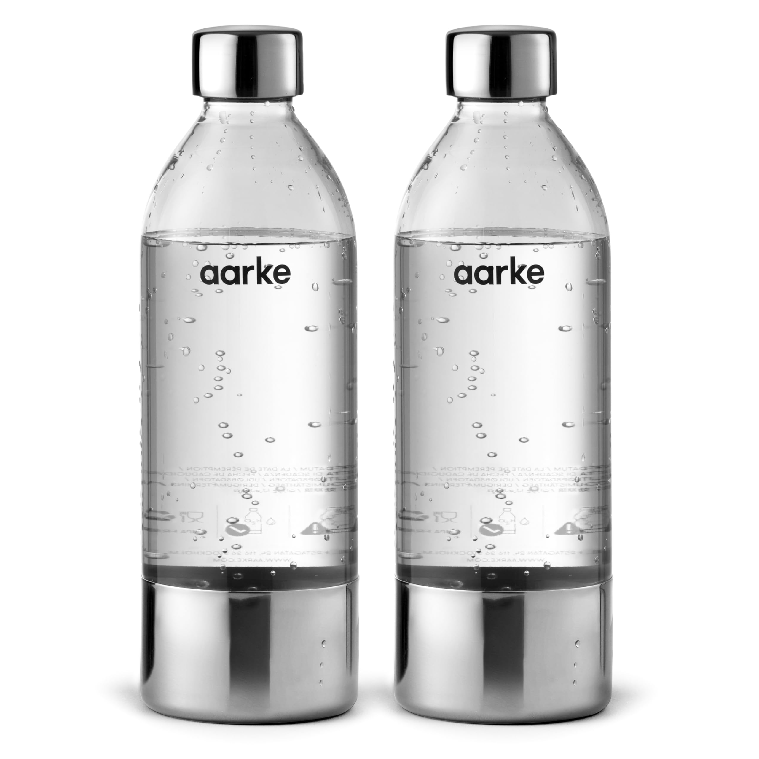 Resigilat|Set 2 sticle PET Aarke pentru aparate de carbonatare Carbonator 3, fara BPA, 1000 ml, detalii din inox
