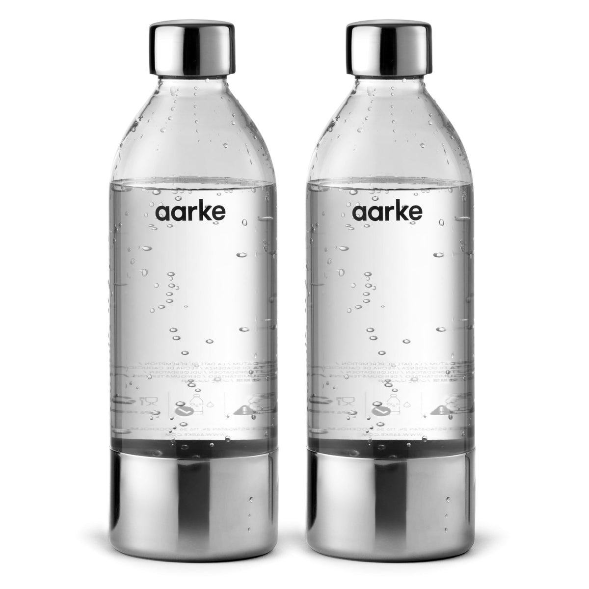 Resigilat|Set 2 sticle PET Aarke pentru aparate de carbonatare Carbonator 3, fara BPA, 1000 ml, detalii din inox