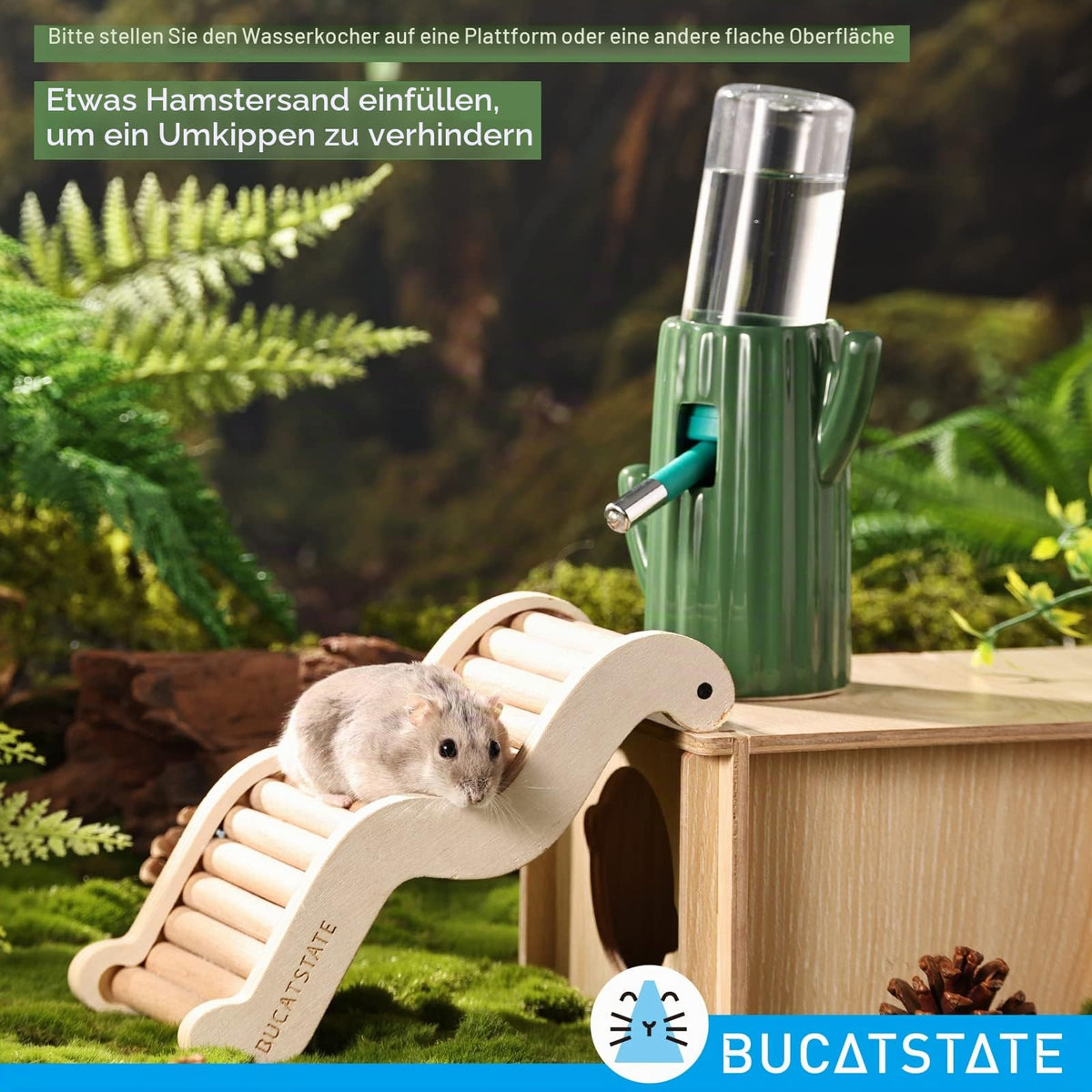 Resigilat|Bucatstate sticla de apa pentru hamsteri cu suport, 120 ml, etansa, cu duza, pentru porcusori de Guineea, iepuri, chinchilla si sobolani, verde
